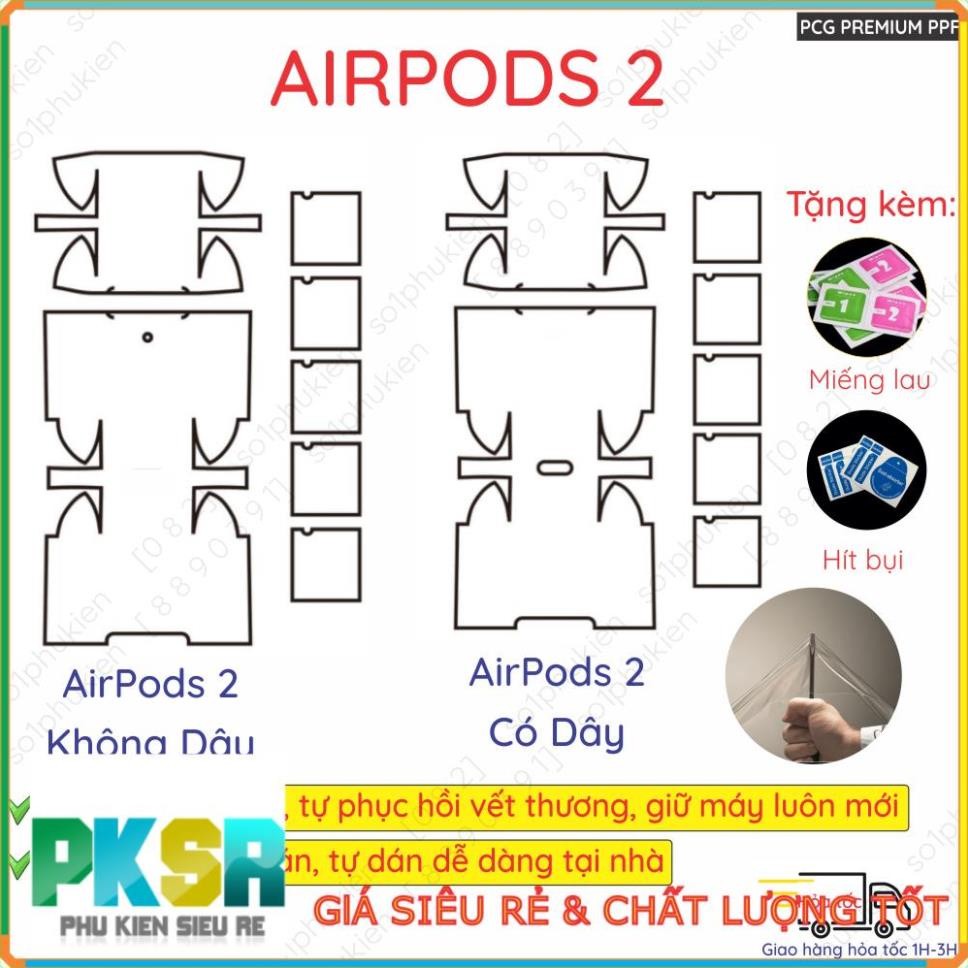 [rẻ vô địch] Skin Dán PPF AirPods 2 có dây/ AirPods 2 không dây full body toàn máy, chuẩn xịn chống 