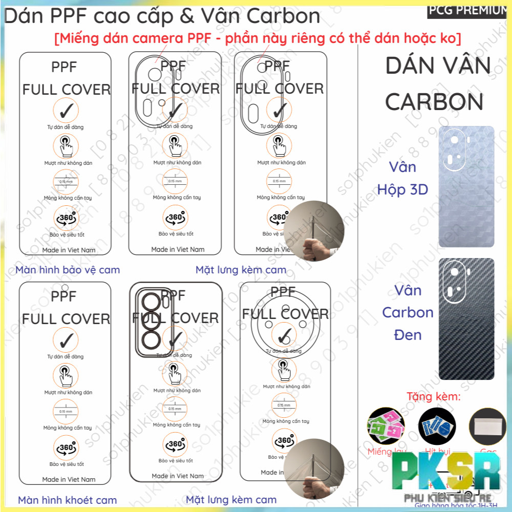 Dán PPF & Vân Carbon OPPO Reno12 5G (Reno 12 5G)/ Reno12 Pro 5G/ Reno12 F 5G/Reno 11 5G/ Reno 11 pro