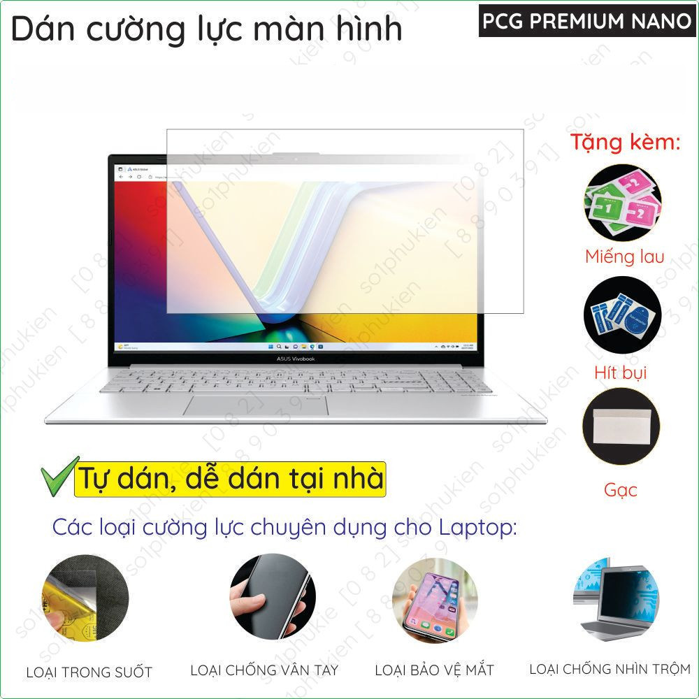 Dán màn hình cường lực laptop Asus Vivobook Go 15 E1504FA/ Vivobook Go 14 (E1404) nano dẻo trong, nh