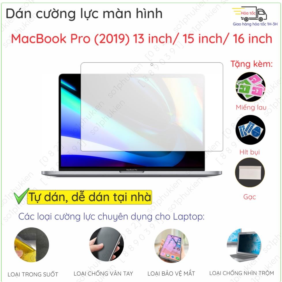 Dán màn hình cường lực MacBook Pro (2019) 13 inch/ 15 inch/ 16 inch nano dẻo siêu mỏng trong suốt, n