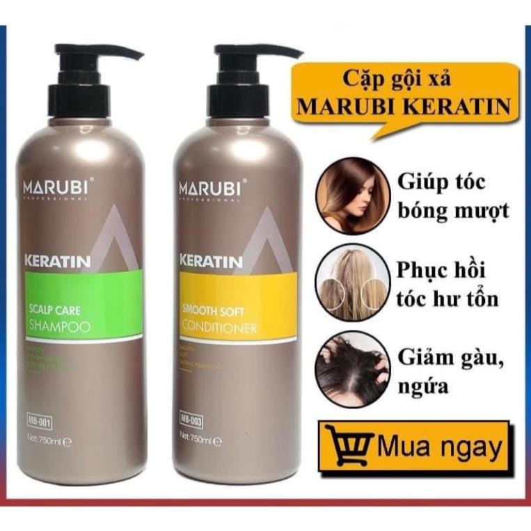DẦU GỘI VÀ DẦU XẢ KERATIN MARUBI 750ML Siêu Mềm Mượt
