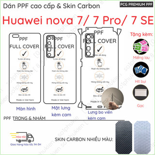Dán PPF & Vân Carbon Huawei nova 7/ 7 Pro/ 7 SE cho màn hình,mặt lưng, full viền loại trong, nhám chuẩn xịn