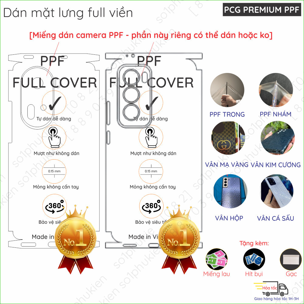 Dán PPF mặt lưng full viền Oppo Reno12 5G/ Reno12 Pro 5G/ Reno12 F 5G (Reno 12, 12 pro, 12F)/ Reno 1