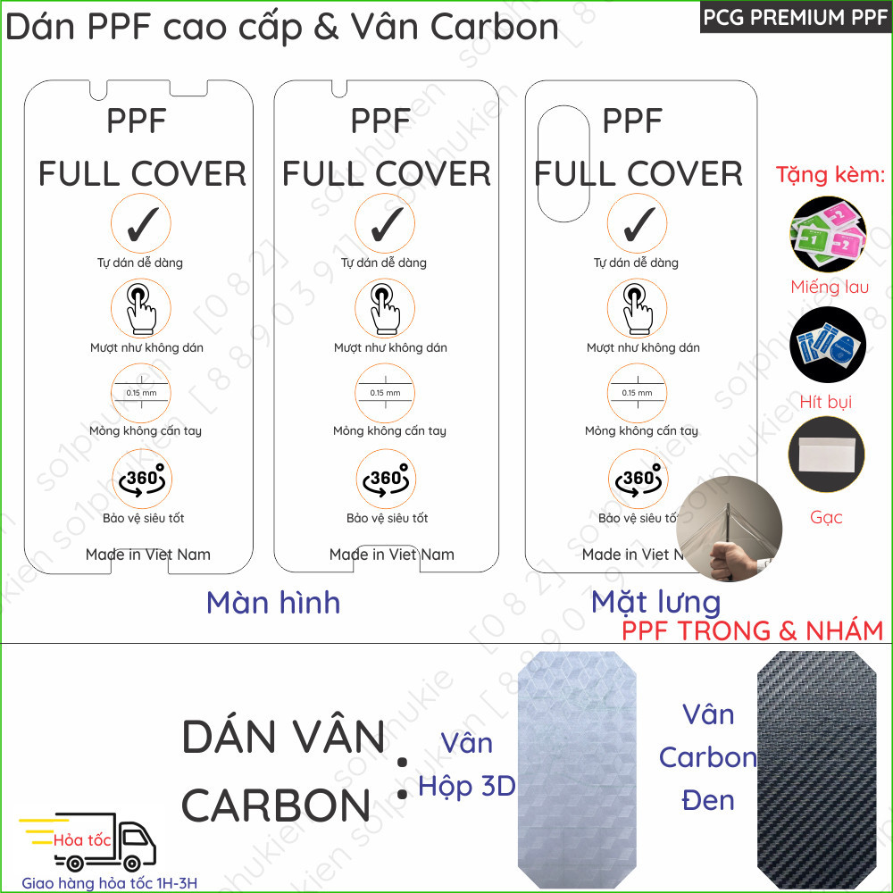 Dán PPF & Vân Carbon Sharp aquos Sense 2 (SHV43)/sense 3 (SHV48) SH02M/ Sense 3 plus (3+)/ Sense 3 l