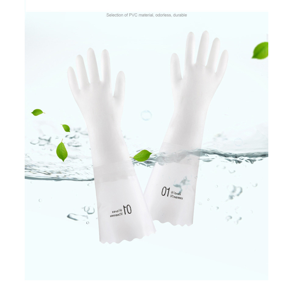 Găng tay cao su rửa chén bọc nỉ, găng tay cao su dài bao kín cánh tay, chống thấm, chống trơn trượt,