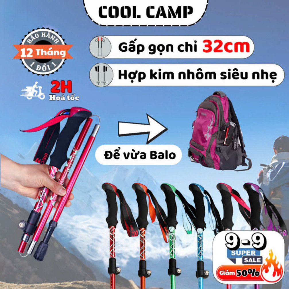 Gậy Leo Núi Có Đệm Lò Xo Dài 110-135cm,Gậy Trekking Chính Hãng Team Jaunty Bằng Hợp Kim Nhôm Cao Cấp