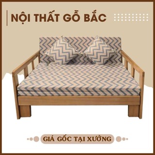 [ Tặng Bộ Nệm ] Sofa Giường Kéo Cao Cấp, Chất Gỗ Bạch Dương Cứng Cáp, Mẫu Mã Sang Trọng