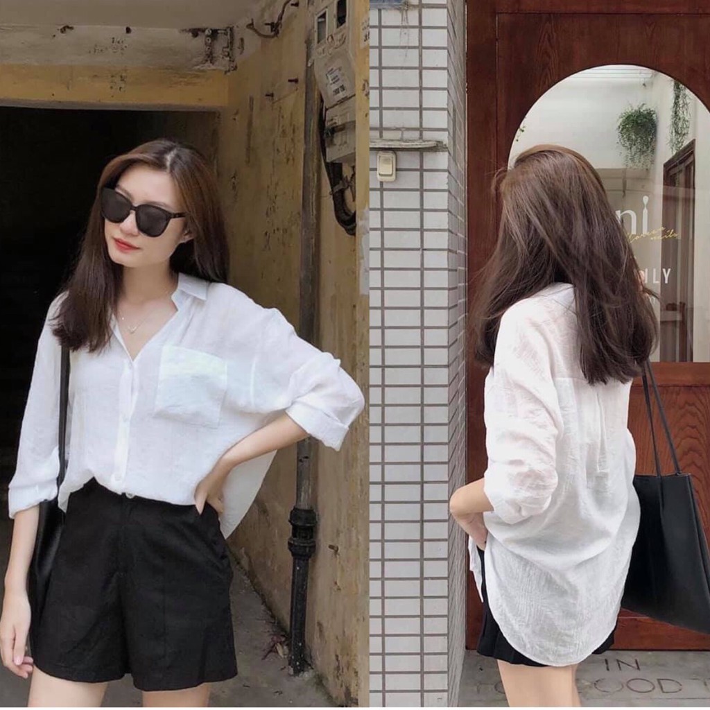 ÁO SƠ MI ĐŨI NỮ TRẮNG BASIC ULLAZZANG