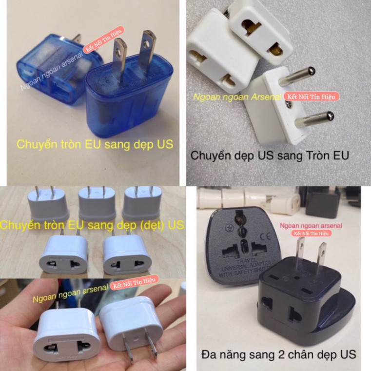 phích cắm điện chuyển đổi đầu cắm từ chân dẹt US sang tròn EU và EU sang US