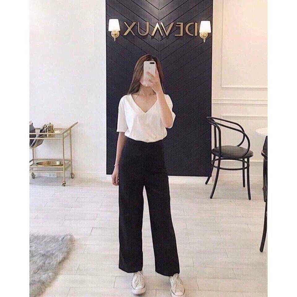 SET ÁO CROPTOP TIM MIX QUẦN CULLOTE ĐEN BASIC HOT
