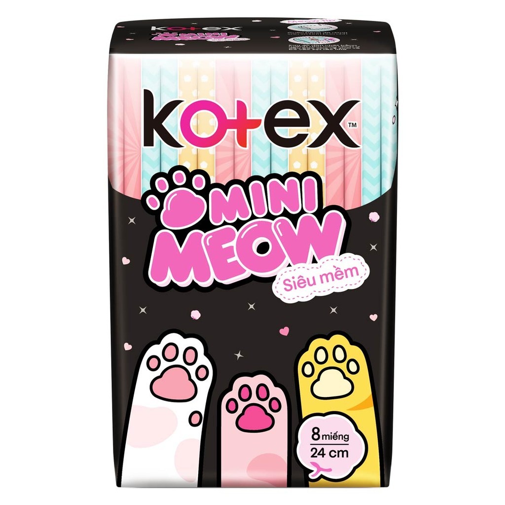 Băng Vệ Sinh Kotex Mini Meow Siêu Mềm Cánh 8 Miếng Mini Meow - 24cm Hasaki Sản Phẩm Chính Hãng