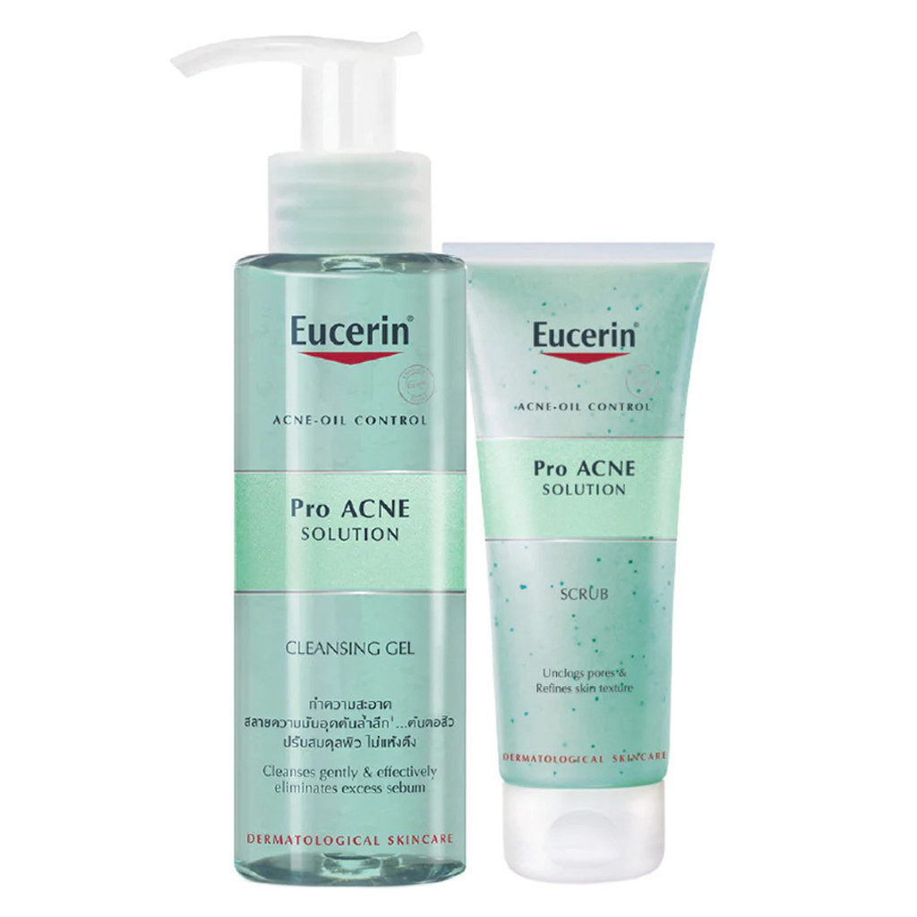 Combo Eucerin Gel Rửa Mặt & Tẩy Tế Bào Chết Sạch Sâu Pro ACNE Solution Cleansing Gel + Pro ACNE Solu