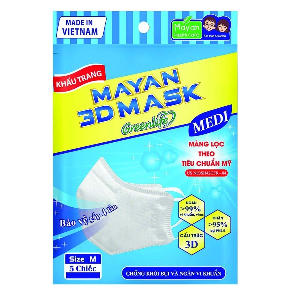 Khẩu Trang Mayan 3D Pm2.5 Medi 5 Cái Hasaki Sản Phẩm Chính Hãng