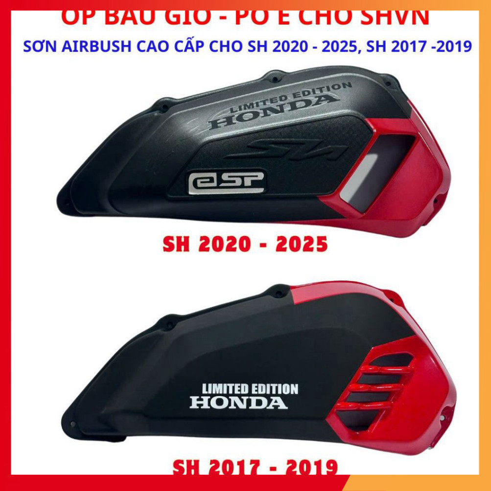 Ốp Bầu Gió (Pô E) Sh 2024, 2025 - 2020, 2017 - 2019, Sh 2012 - 2016 Sơn Airbush, Vân Carbon Nhựa ABS