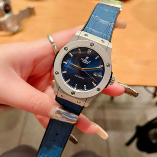  Đồng hồ cơ Hublot máy Automatic dây da cao caaspkhung viền thép chống nước 3ATM 