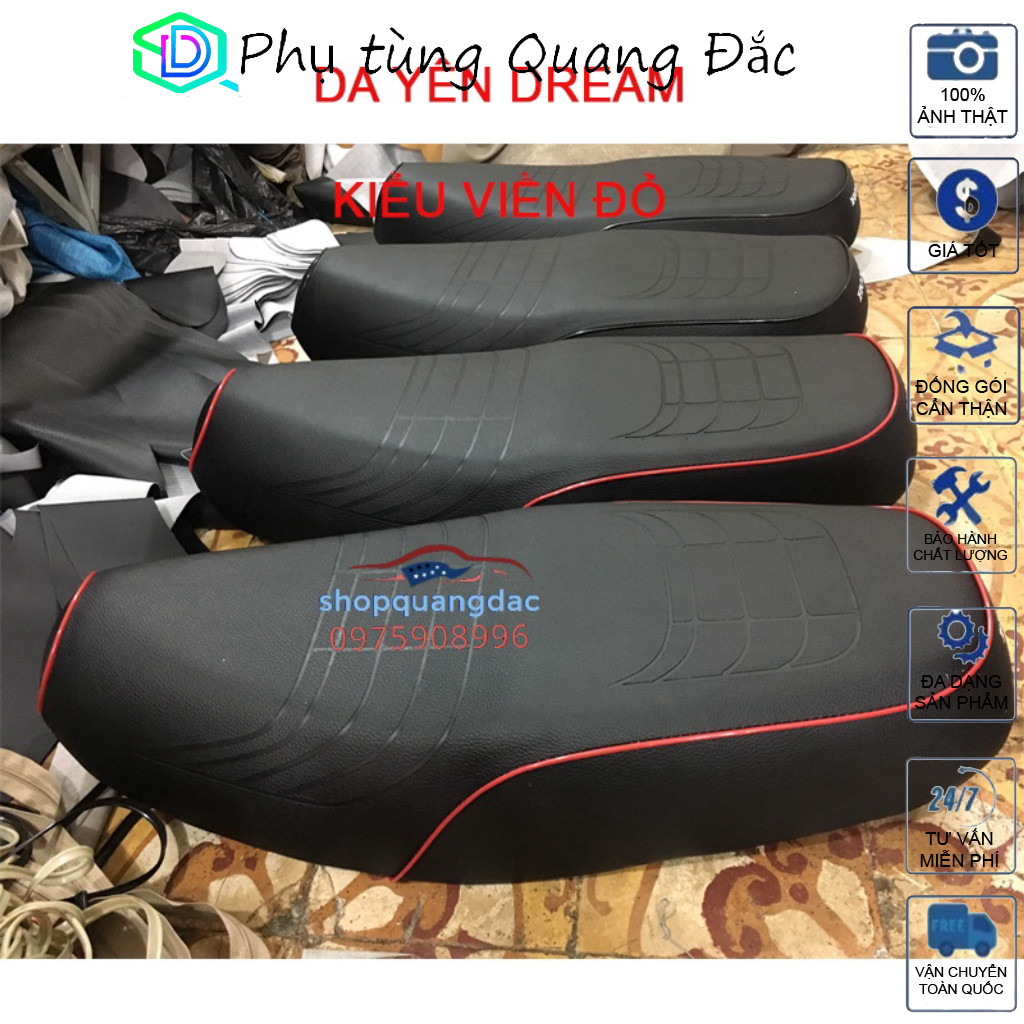 Da yên xe Dream viền chỉ đỏ / đen