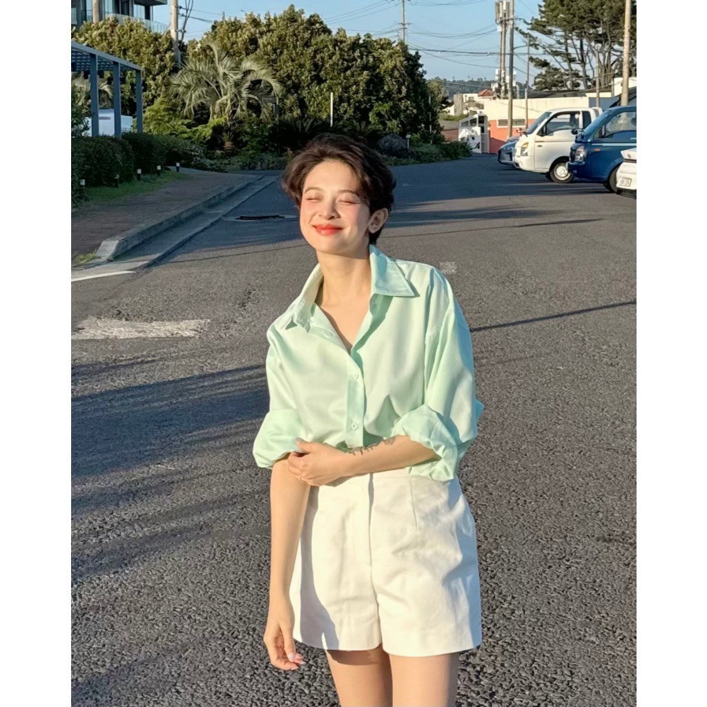 Áo sơ mi nữ pastel GILLEE sơ mi dáng oversized, sơ mi form rộng vải kate Mỹ tone màu pastel chống nhăn, thấm hút FAS293 | BigBuy360 - bigbuy360.vn