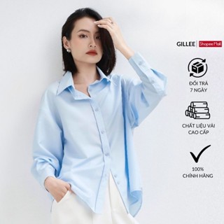  Áo sơ mi nữ GILLEE sơ mi trơn dáng oversized sơ mi form rộng vải kate Mỹ xanh pastel chống nhăn FAS293 