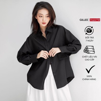 Áo sơ mi đen nữ GILLEE dáng oversized, sơ mi form rộng vải kate Mỹ thanh lịch FAS291