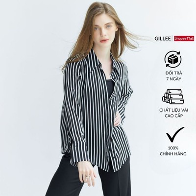 Áo sơ mi kẻ sọc nữ GILLEE sơ mi form rộng tay dài loe vải lụa mịn chống nhăn, thấm hút FAS279