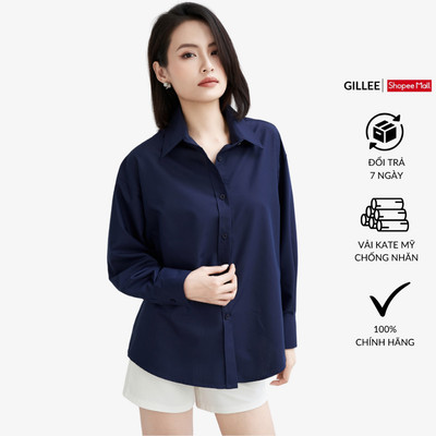 Áo sơ mi nữ GILLEE sơ mi xanh đen dáng oversized, sơ mi form rộng cao cấp thoáng khí thấm hút tốt FAS291.