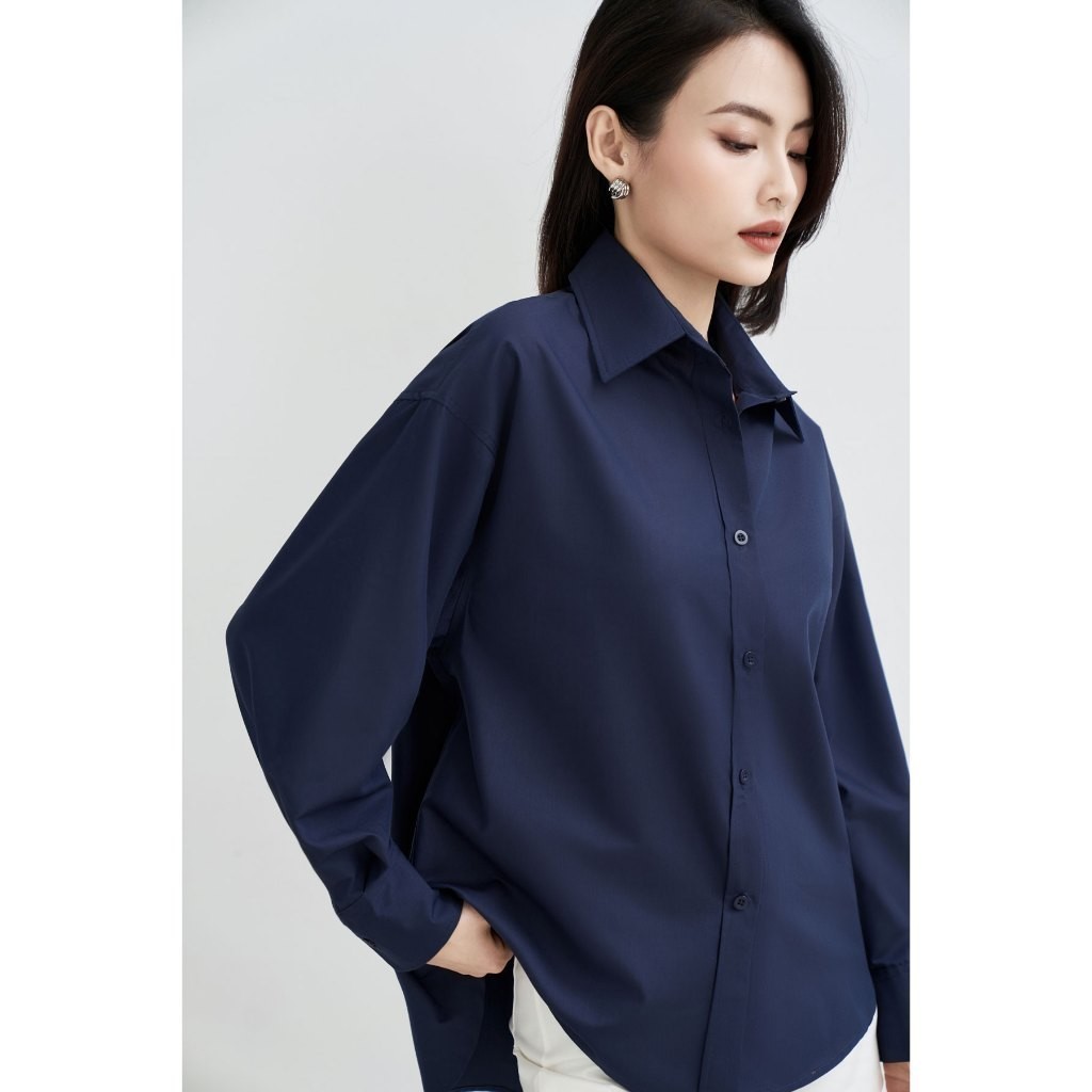 Áo sơ mi nữ GILLEE sơ mi xanh đen dáng oversized, sơ mi form rộng cao cấp thoáng khí thấm hút tốt FAS291. | BigBuy360 - bigbuy360.vn
