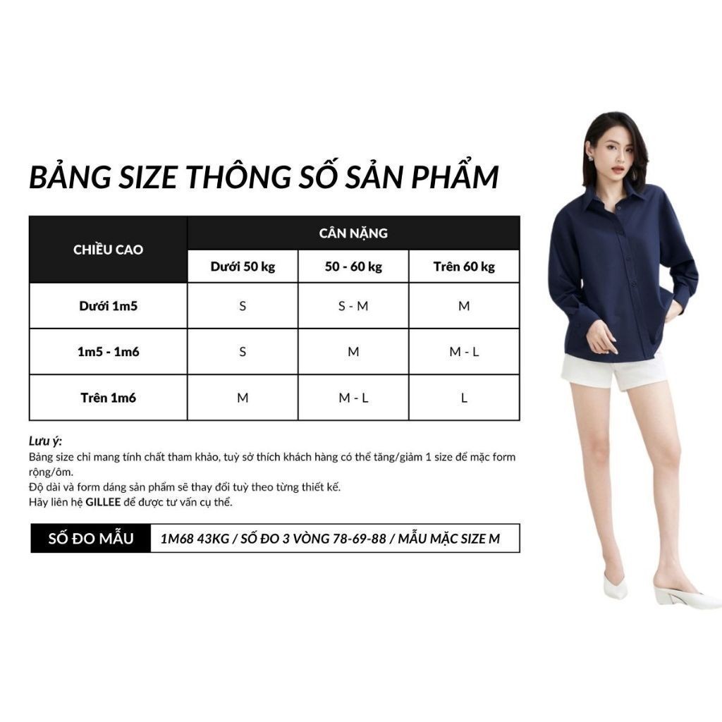 Áo sơ mi nữ GILLEE sơ mi xanh đen dáng oversized, sơ mi form rộng cao cấp thoáng khí thấm hút tốt FAS291. | BigBuy360 - bigbuy360.vn