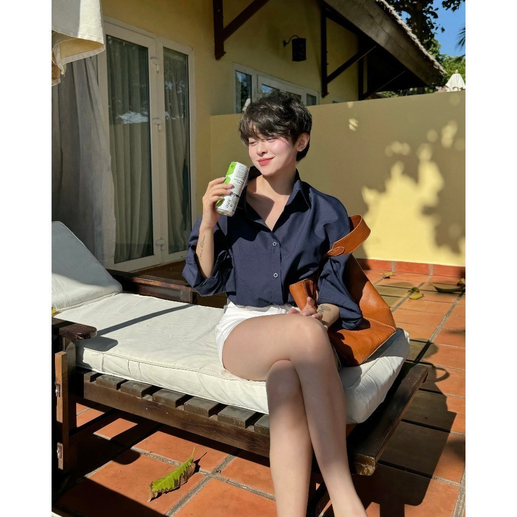 Áo sơ mi nữ GILLEE sơ mi xanh đen dáng oversized, sơ mi form rộng cao cấp thoáng khí thấm hút tốt FAS291. | BigBuy360 - bigbuy360.vn