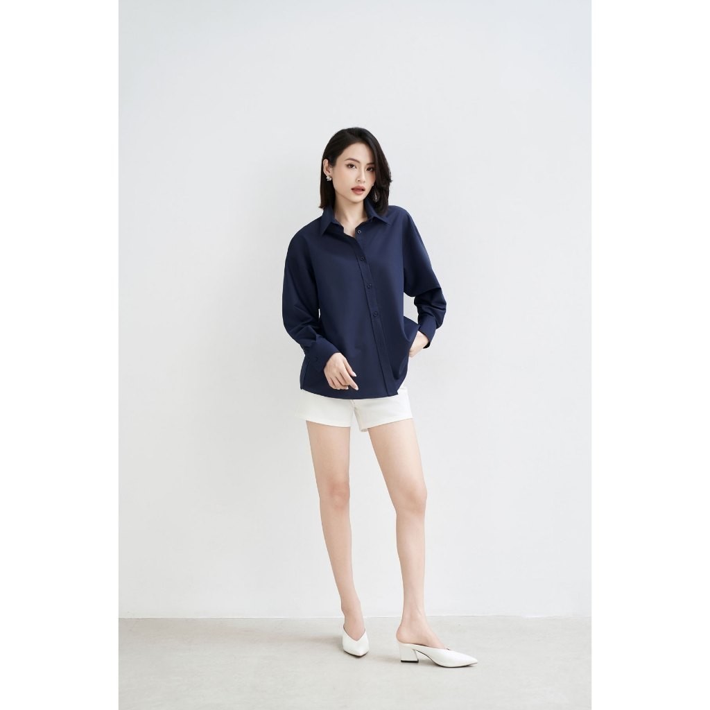 Áo sơ mi nữ GILLEE sơ mi xanh đen dáng oversized, sơ mi form rộng cao cấp thoáng khí thấm hút tốt FAS291. | BigBuy360 - bigbuy360.vn
