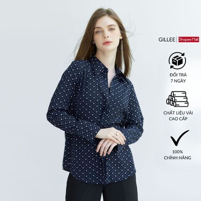 Áo sơ mi nữ họa tiết GILLEE sơ mi form rộng tay dài loe vải lụa hoạ tiết trái tim chống nhăn, thấm hút FAS282