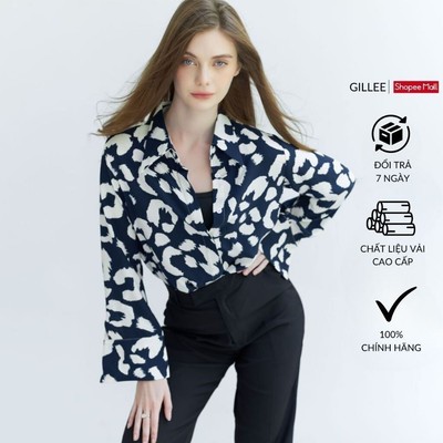 Áo sơ mi nữ GILLEE sơ mi form rộng tay dài loe vải lụa hoạ tiết thấm hút, chống nhăn FAS275