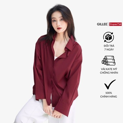 Áo sơ mi nữ GILLEE dáng oversized, sơ mi form rộng vải kate Mỹ Đỏ Đô FAS291