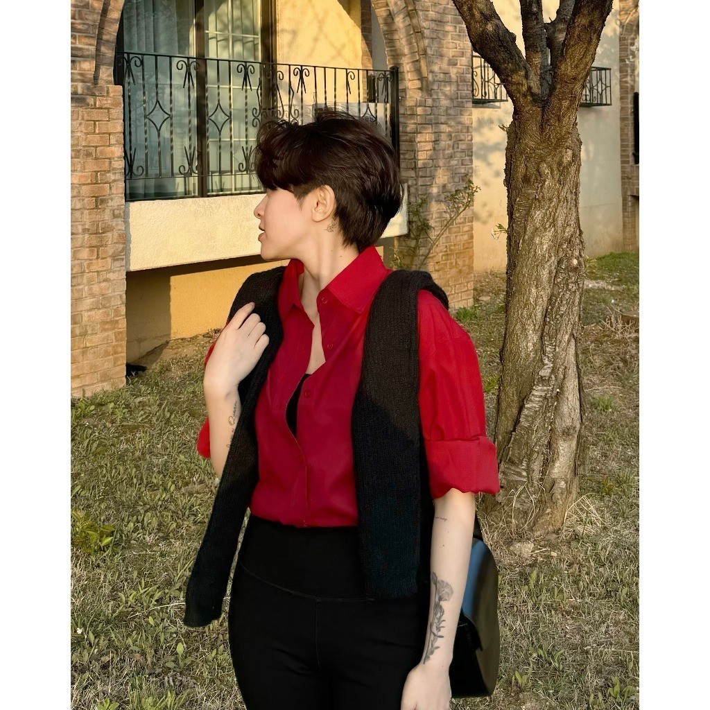Áo sơ mi nữ GILLEE dáng oversized, sơ mi form rộng vải kate Mỹ Đỏ Đô FAS291 | BigBuy360 - bigbuy360.vn