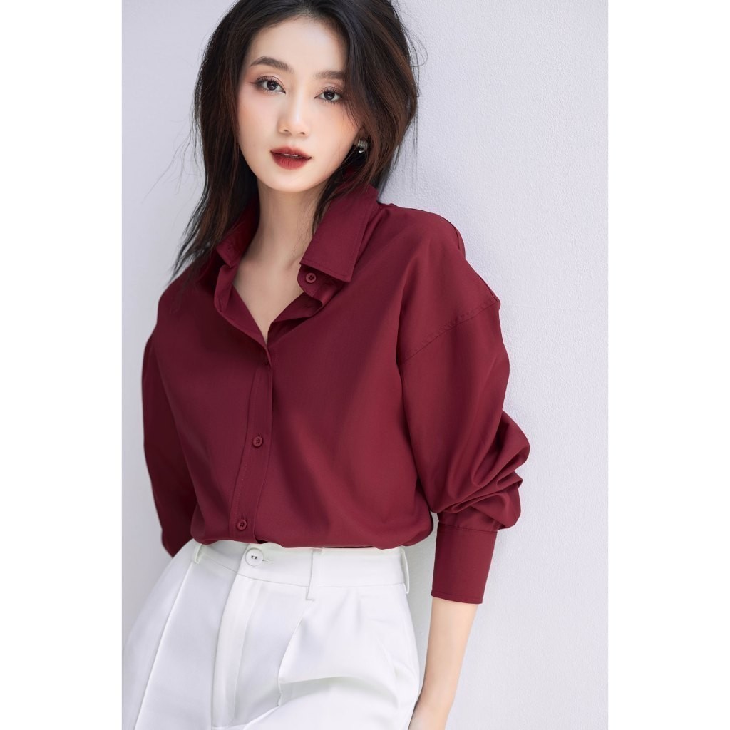 Áo sơ mi nữ GILLEE dáng oversized, sơ mi form rộng vải kate Mỹ Đỏ Đô FAS291 | BigBuy360 - bigbuy360.vn