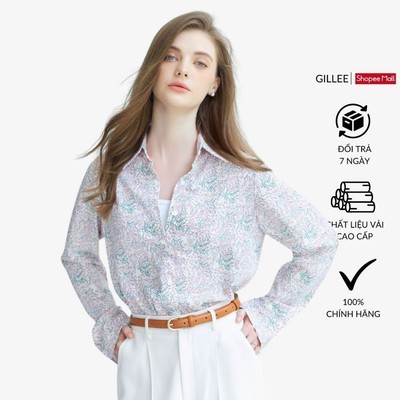 Áo sơ mi nữ GILLEE sơ mi họa tiết form vừa người chất lụa mịn hoa tím chống nhăn tốt FAS304