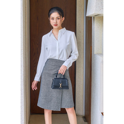 Chân Váy Chữ A Xếp Nhún Tà Trước GILLEE Chất Liệu Co Giãn Nhẹ FVA018