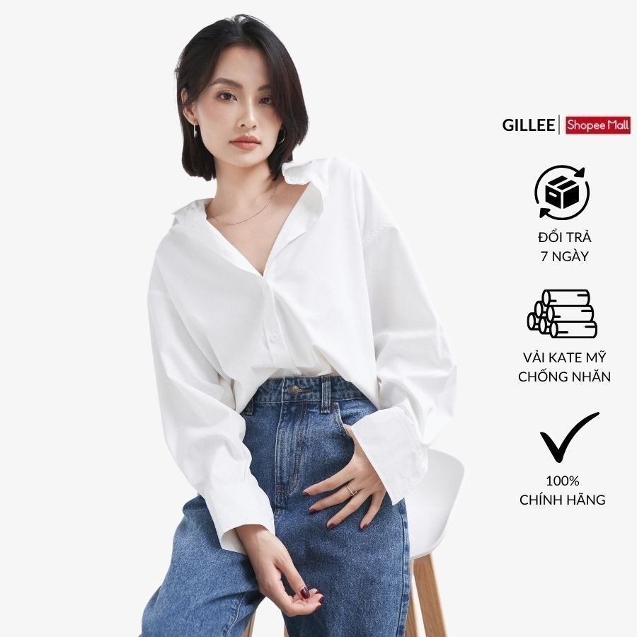 Áo sơ mi trắng nữ GILLEE dáng oversized, sơ mi form rộng vải kate Mỹ thanh lịch FAS291 | BigBuy360 - bigbuy360.vn