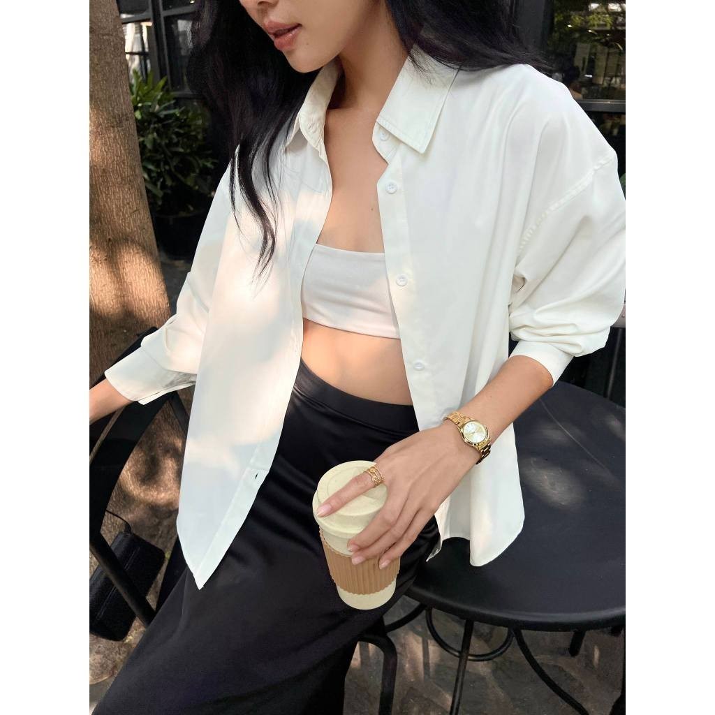 Áo sơ mi trắng nữ GILLEE dáng oversized, sơ mi form rộng vải kate Mỹ thanh lịch FAS291 | BigBuy360 - bigbuy360.vn
