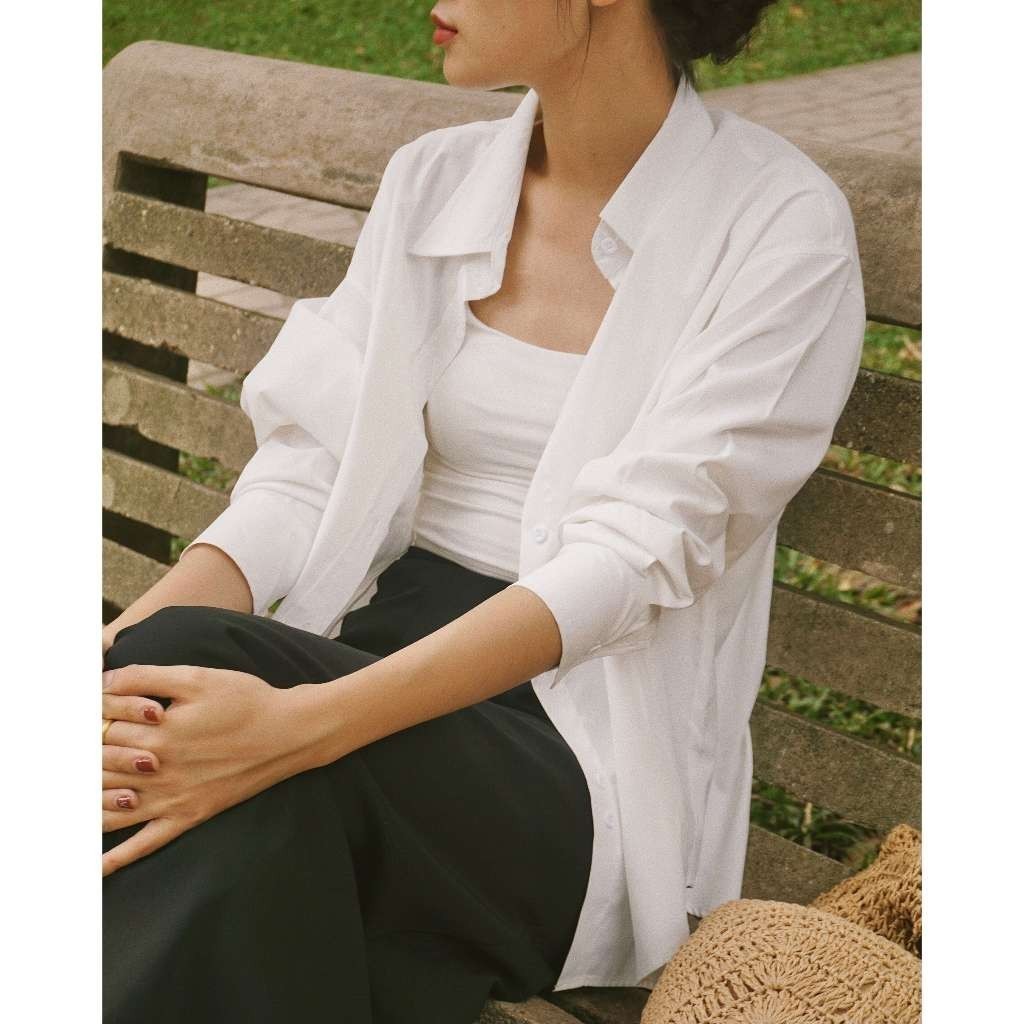 Áo sơ mi trắng nữ GILLEE dáng oversized, sơ mi form rộng vải kate Mỹ thanh lịch FAS291 | BigBuy360 - bigbuy360.vn