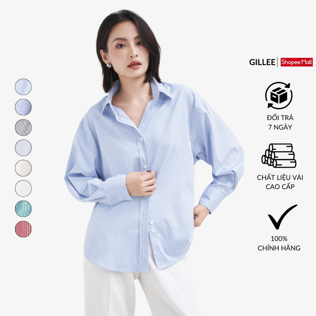 Áo sơ mi nữ tay dài GILLEE sơ mi kẻ sọc oversized nhiều màu, sơ mi form rộng cao cấp chống nhăn FAS292