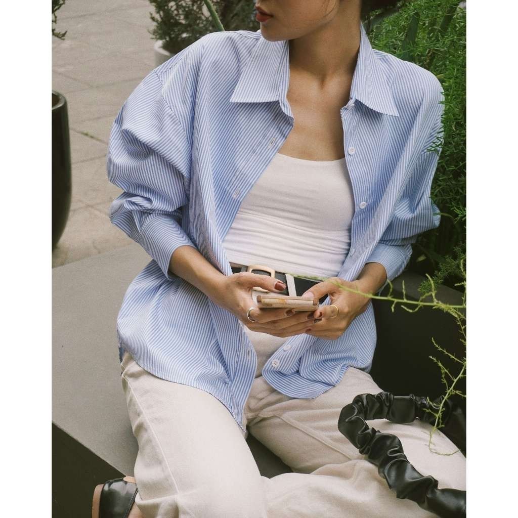 Áo sơ mi nữ tay dài GILLEE sơ mi kẻ sọc oversized nhiều màu, sơ mi form rộng cao cấp chống nhăn FAS292 | BigBuy360 - bigbuy360.vn