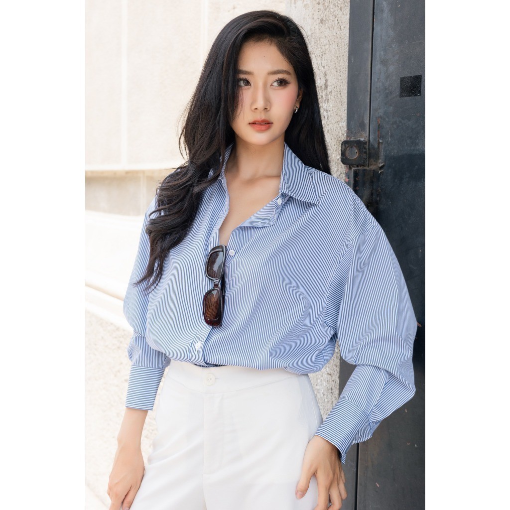 Áo sơ mi nữ tay dài GILLEE sơ mi kẻ sọc oversized nhiều màu, sơ mi form rộng cao cấp chống nhăn FAS292 | BigBuy360 - bigbuy360.vn