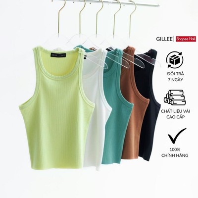 Áo ba lỗ nữ GILLEE dáng croptop cổ tròn vải thun gân nhiều màu co giãn, mềm mịn, thoải mái FAT067