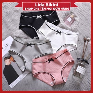 Quần Lót Nữ - Quần Lót Nữ Cotton gân tăm kháng khuẩn thoáng mát phối viền đen đính nơ xinh  MÃ A04