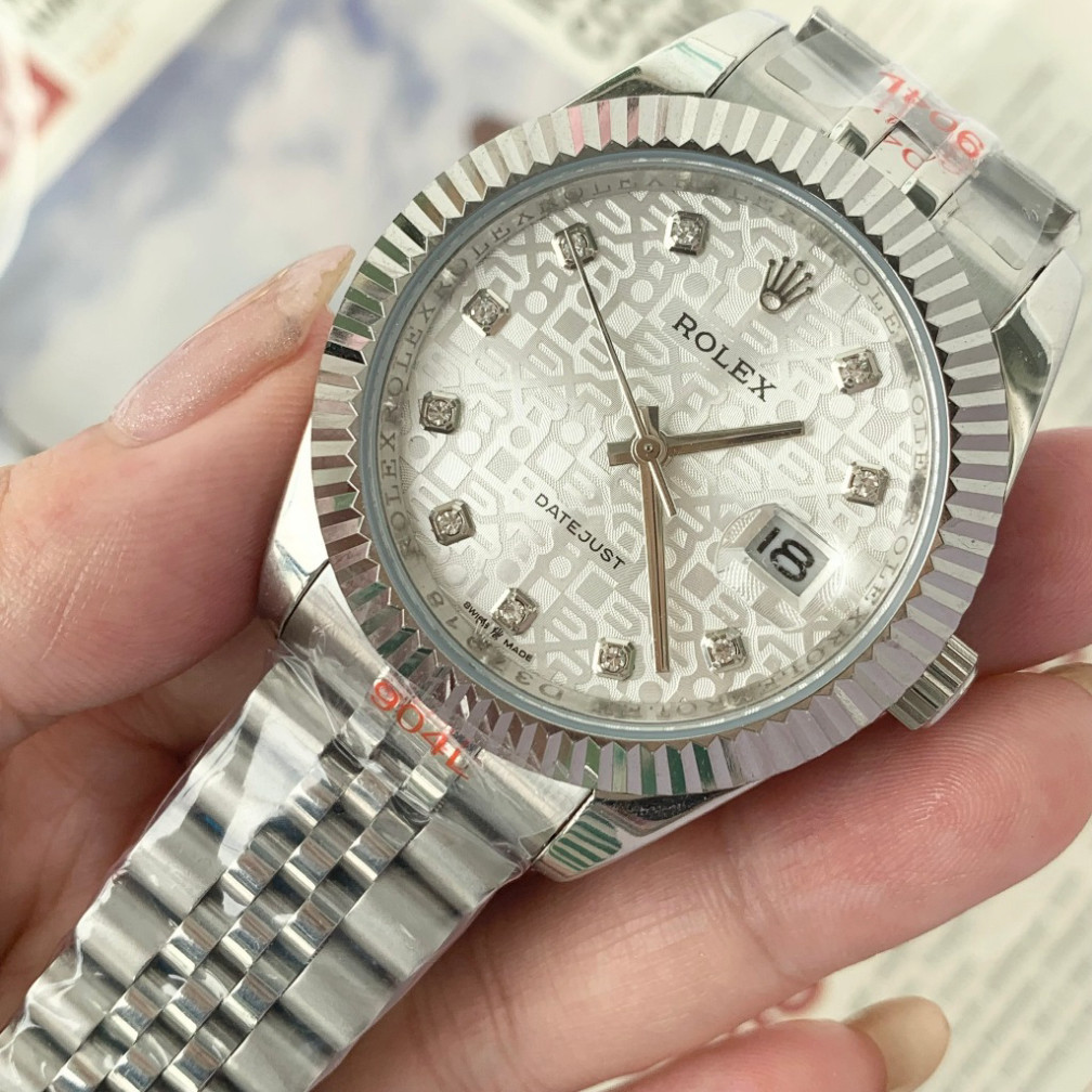 Đồng hồ nam Đồng hồ cơ Rolex Classic mặt 3D bản màu trắng dây thép trắng size 40-36mm