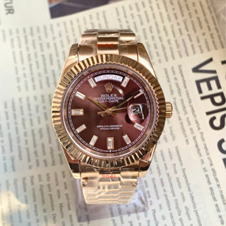  Đồng hồ nam Rolex máy cơ Automatic mẫu Classic 2 lịch nâu cafe cọc số đá trắng size 36-40mm 