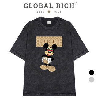Áo Thun Wash Global Rich Premium Gucci Mickey Mouse Wears Glasses Version Two