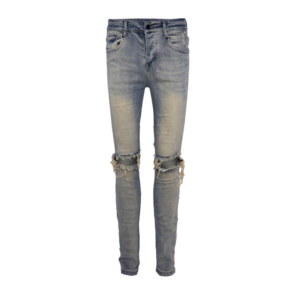 Quần Jeans dáng Skinny rách gối, Denim dày 13oz ít co giãn | Indigo Ripped Jean - Hàng mới về