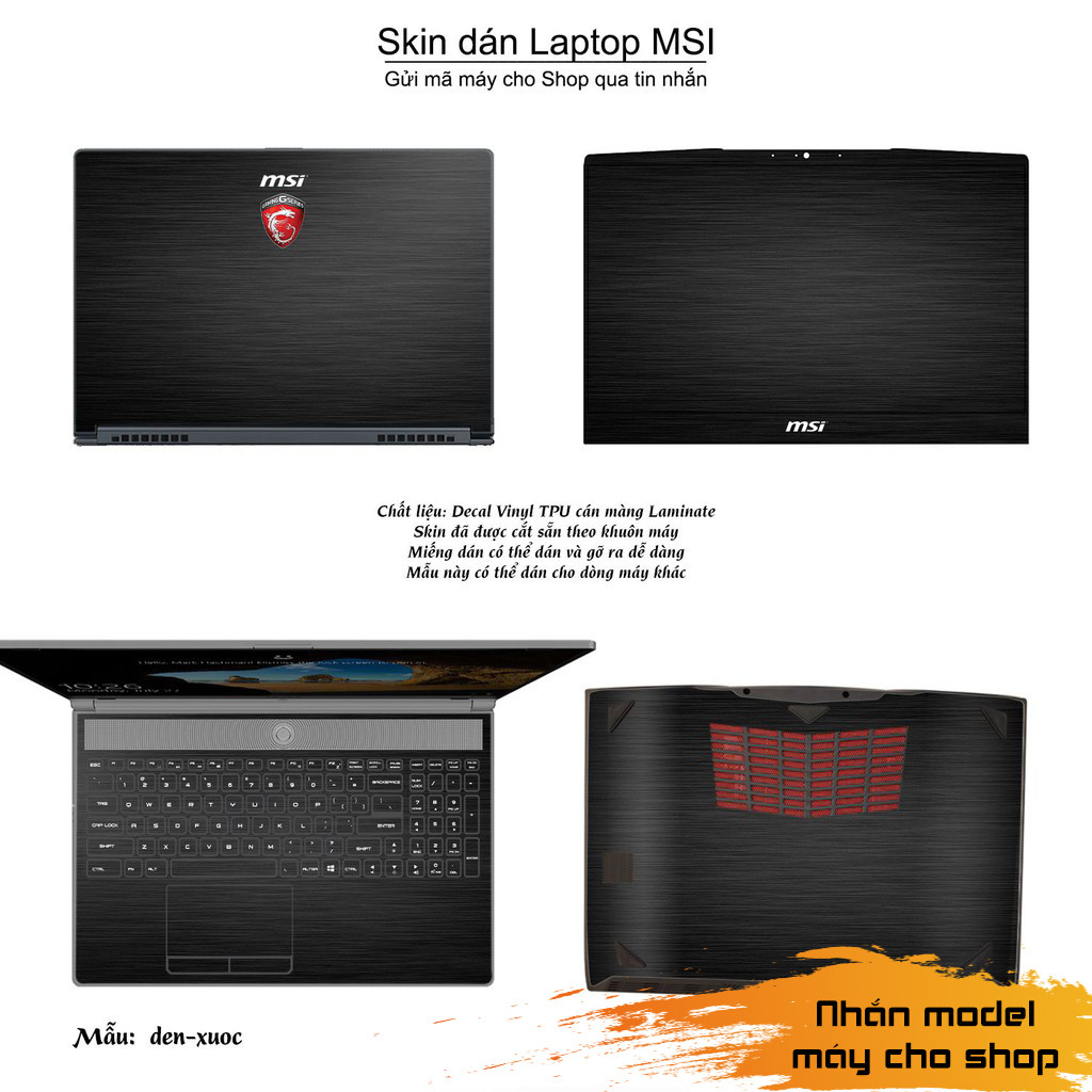 Skin dán Laptop MSI màu đen xước