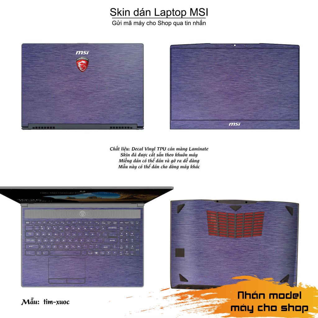 Skin dán Laptop MSI màu tím xước (inbox mã máy cho Shop)